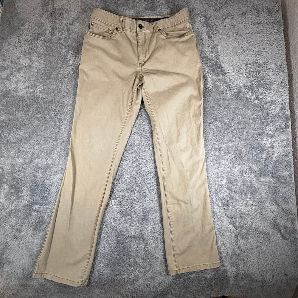 GH Bass & Co Mens Canvas Pants 34x34 Khaki Tan Straight Leg Stretch Casual Chino